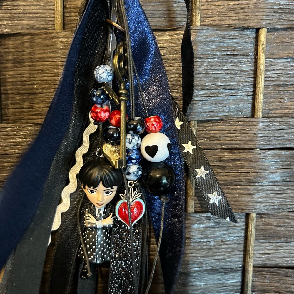 Wednesday Addams Handcrafted Bag or Book Charm.